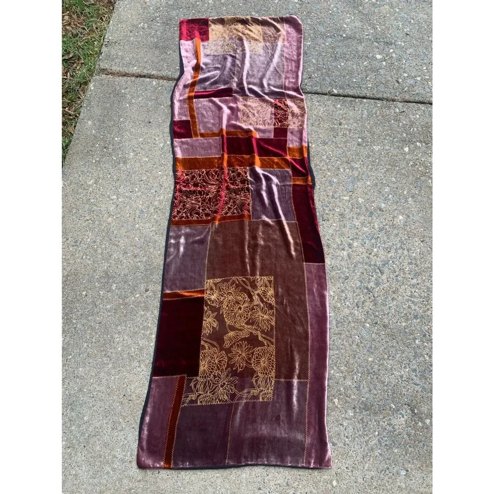 Velvet Patchwork Scarf in Burgundy, Blush & Rust